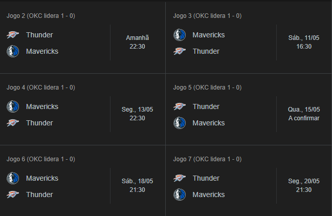 Imagem do calendário de jogos do Dallas Mavericks